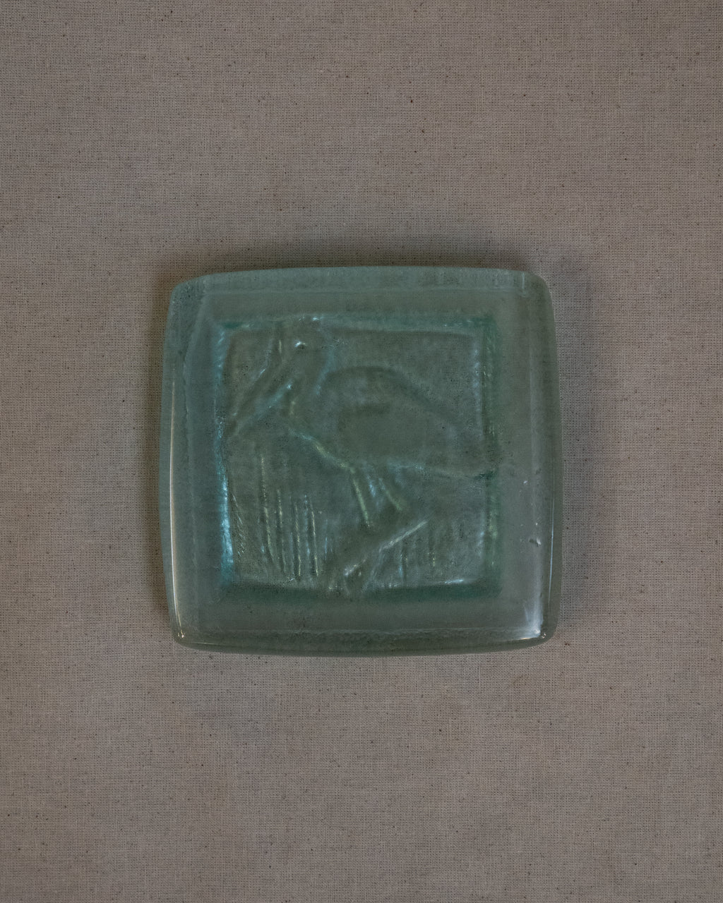 Ibis tinted green embossed glass dish