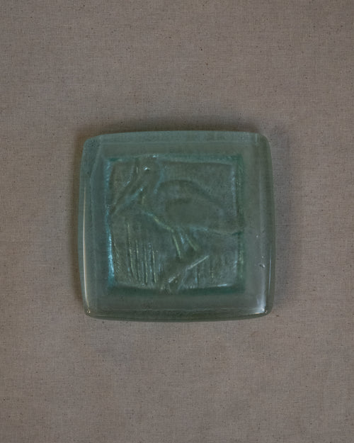 Ibis tinted green embossed glass dish