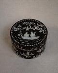 Chinese wooden box with mother of pearl inlay and engravings