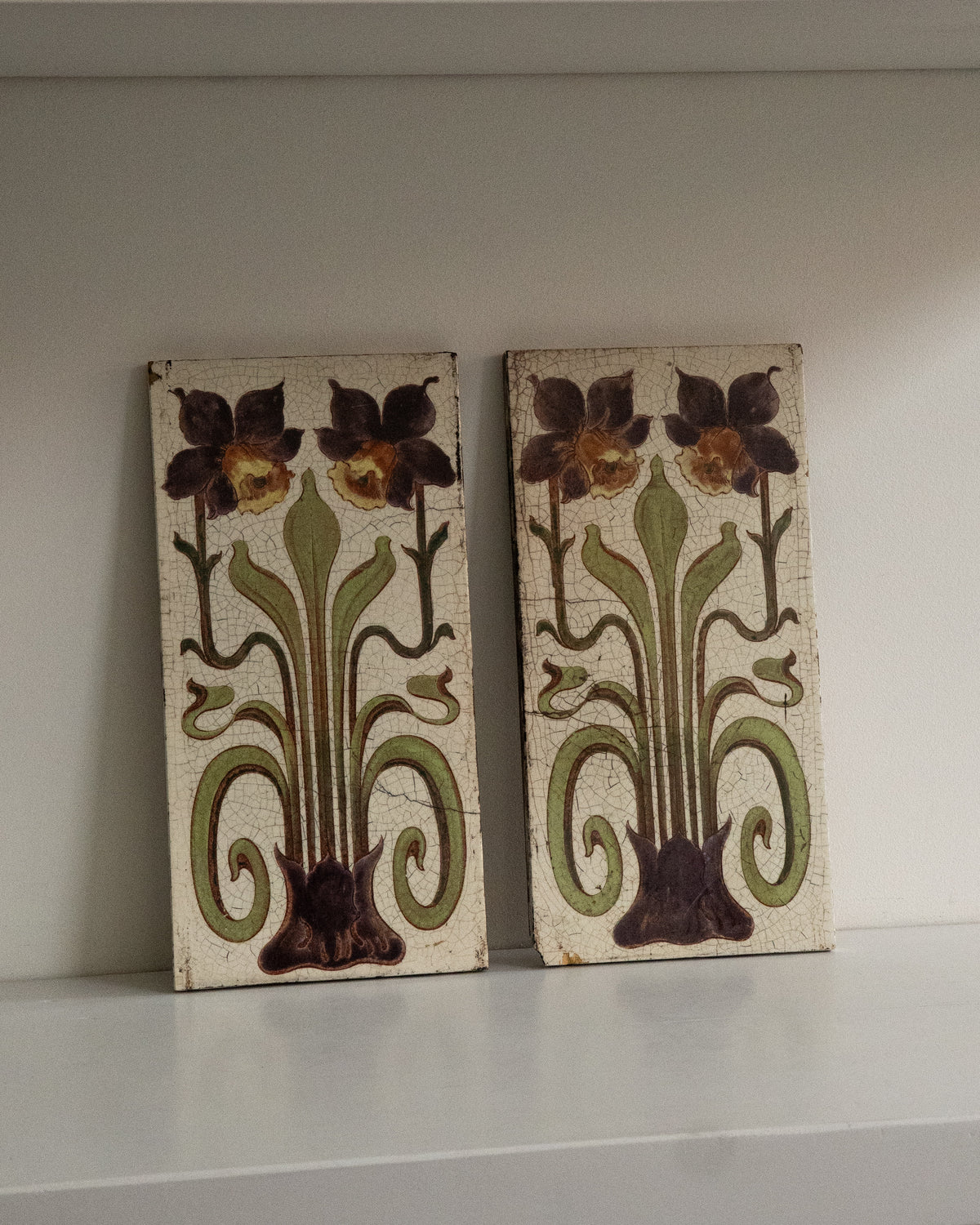Art Nouveau Floral Majolica Fireplace Tile