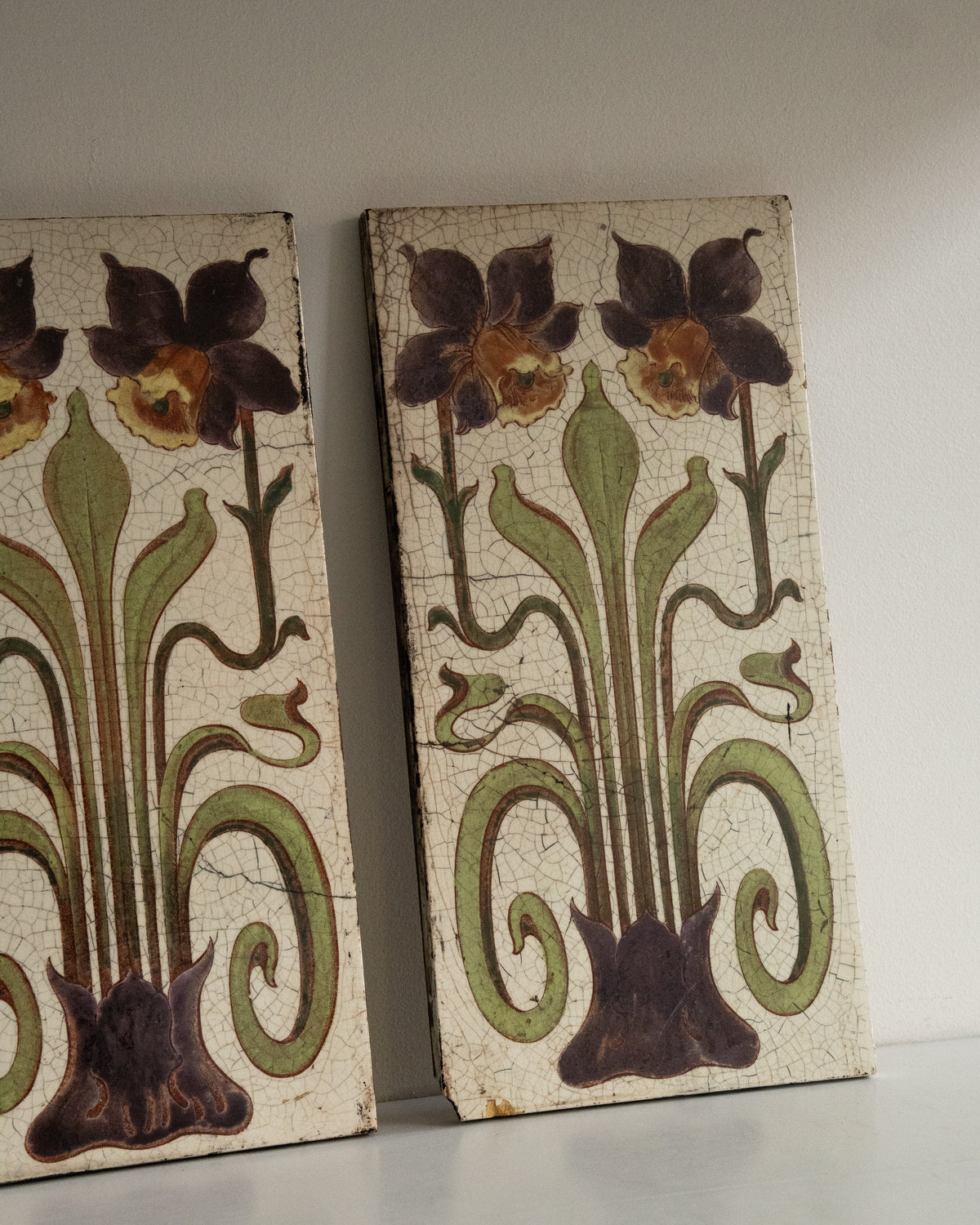 Art Nouveau Floral Majolica Fireplace Tile