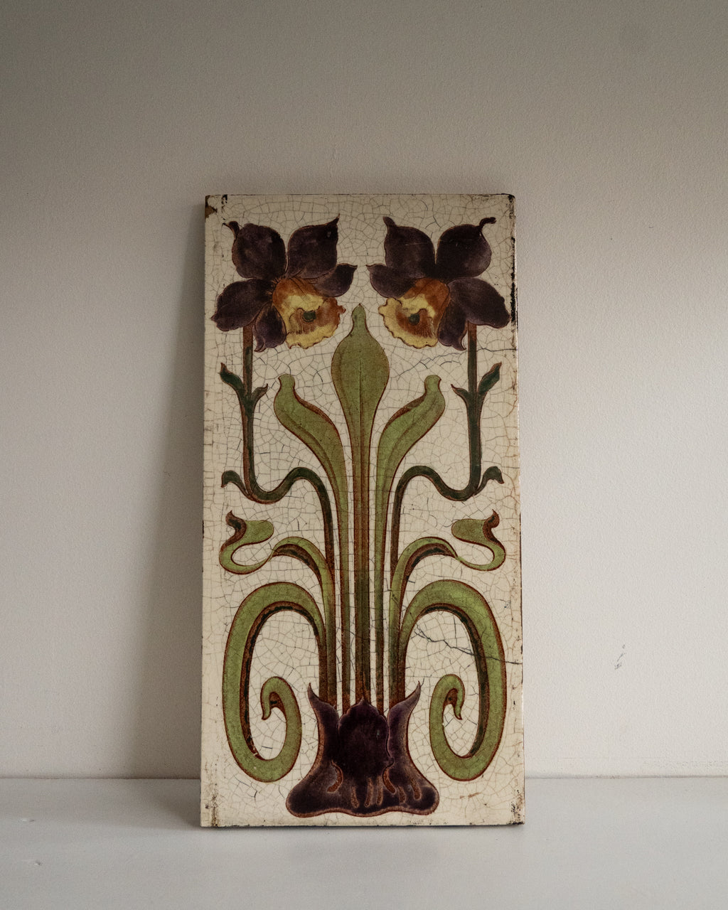 Art Nouveau Floral Majolica Fireplace Tile