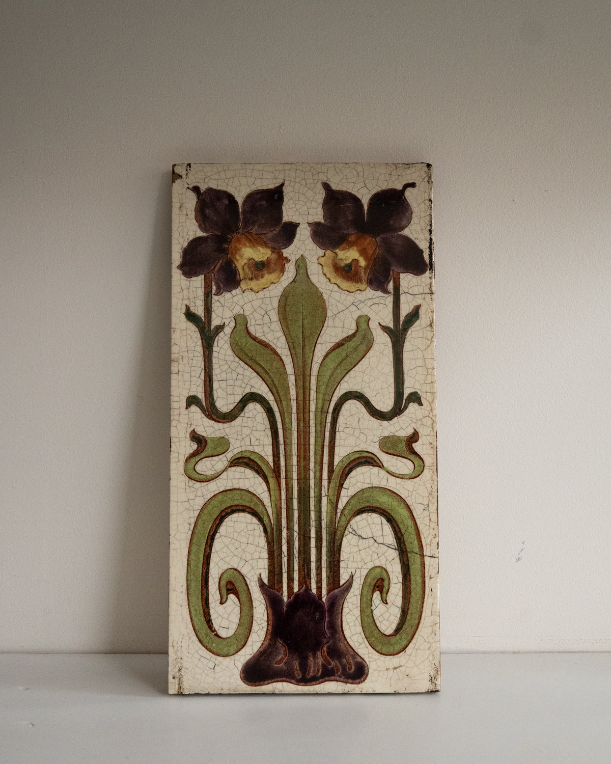 Art Nouveau Floral Majolica Fireplace Tile