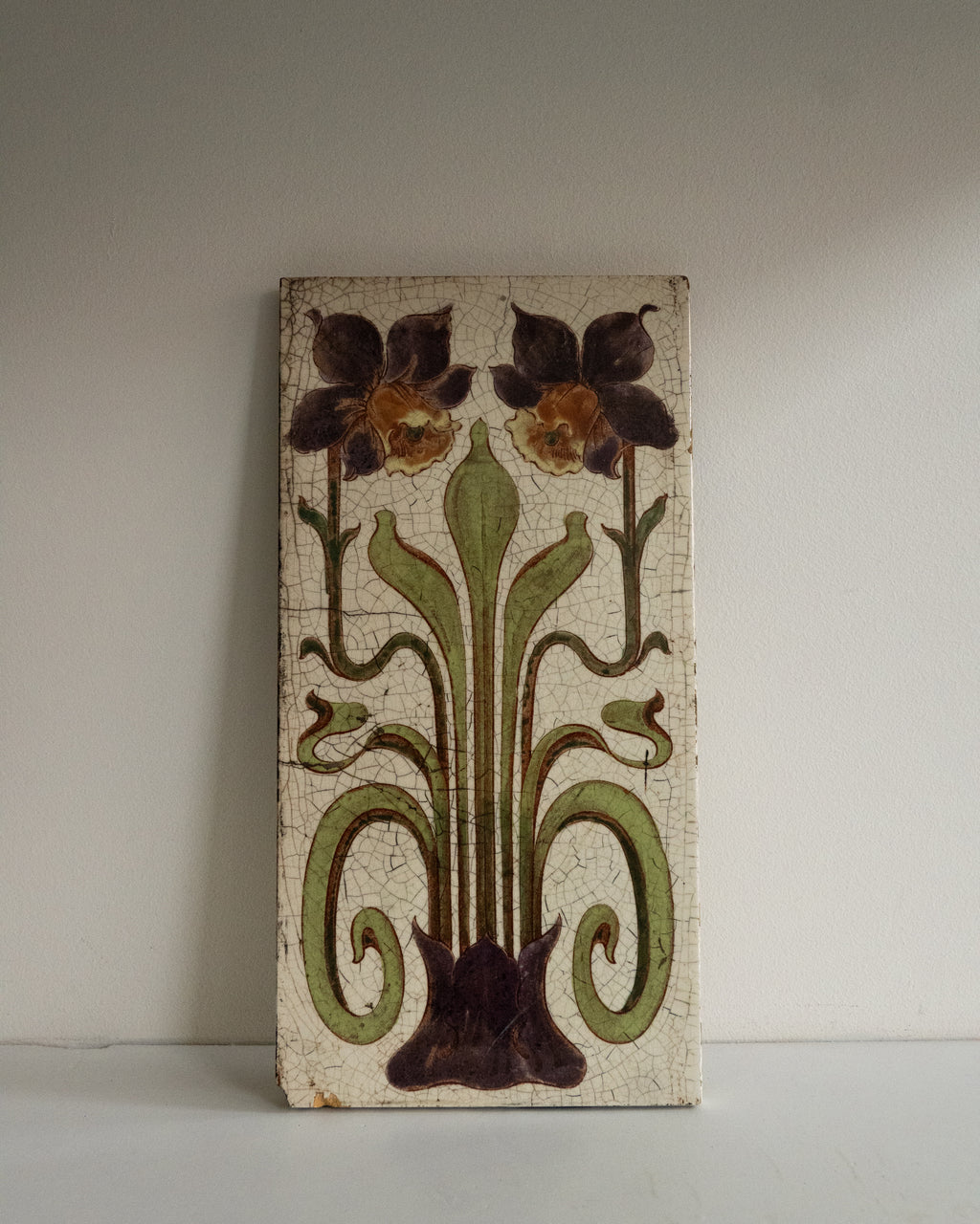 Art Nouveau Floral Majolica Fireplace Tile