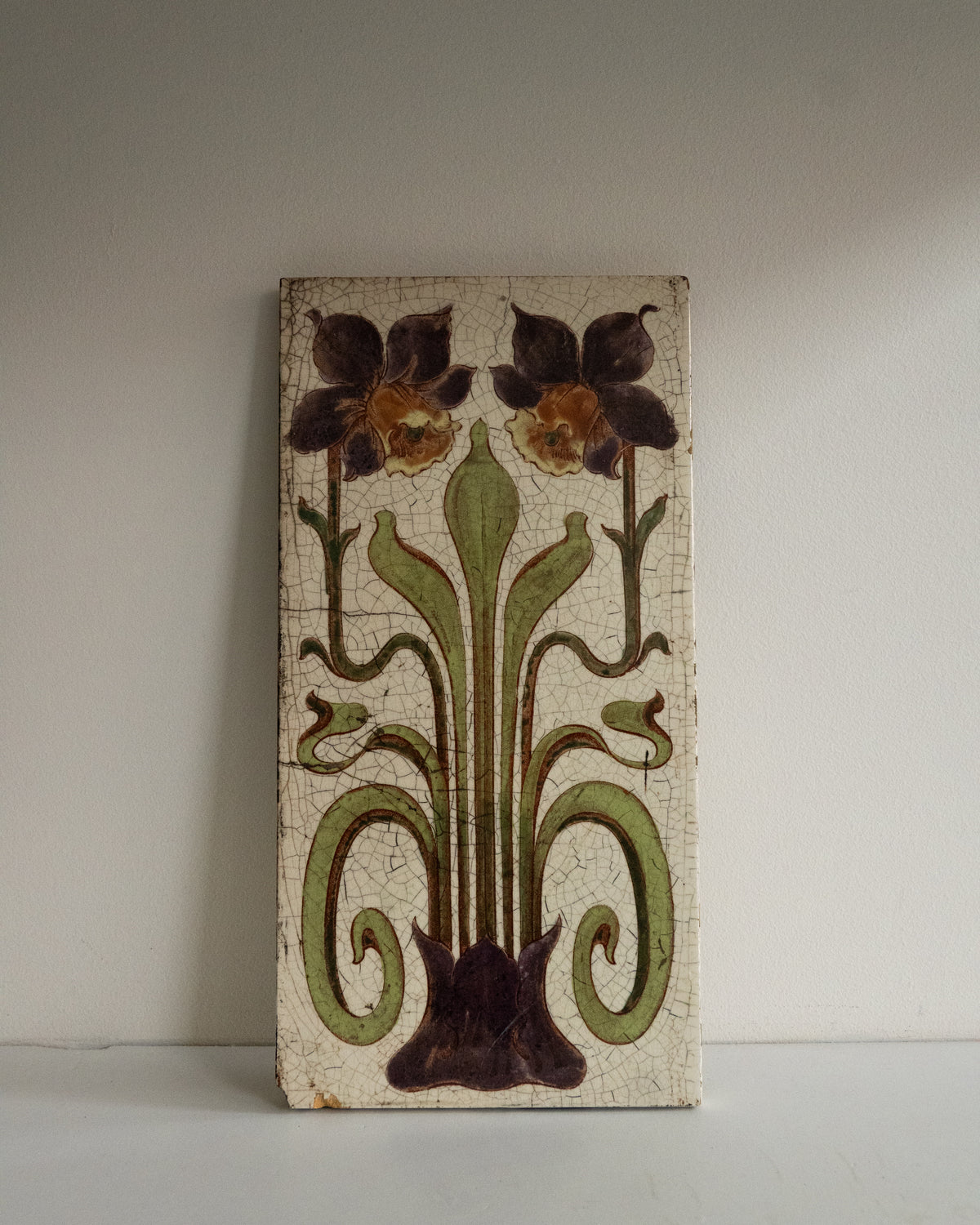 Art Nouveau Floral Majolica Fireplace Tile