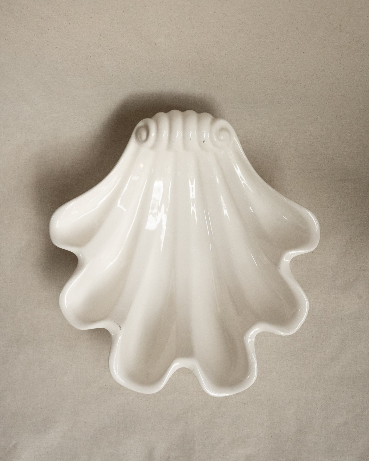 French white ceramic clam shell bowl