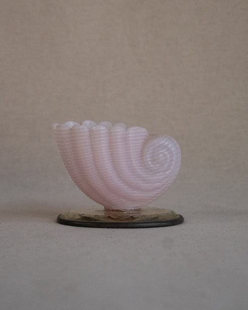 Late 19th century victorian pink opalescent glass shell spill vase on mirrored base