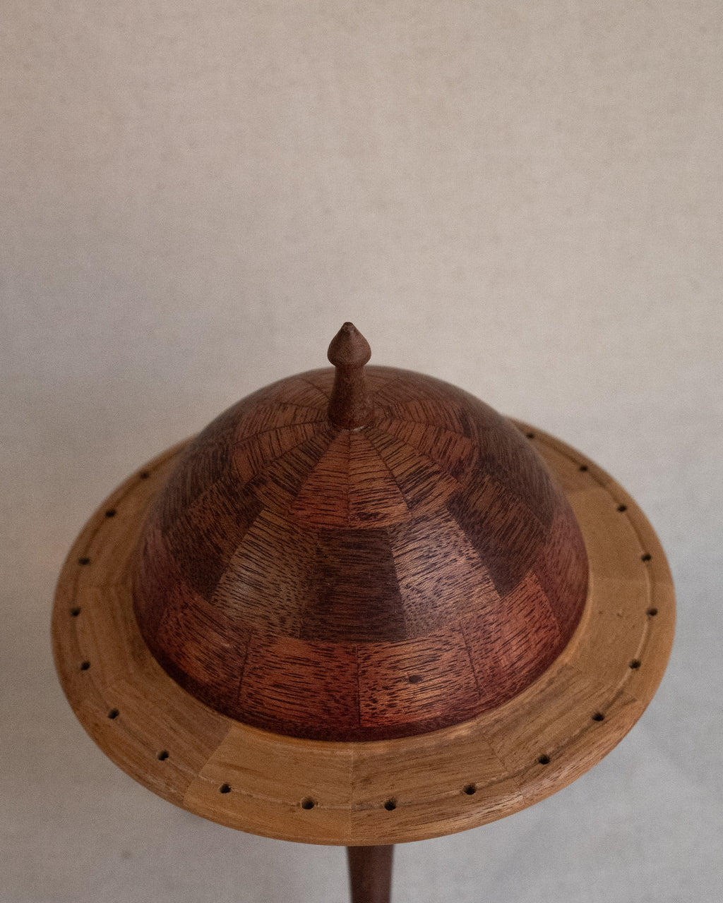 Wood inlaid raised ringed planet container