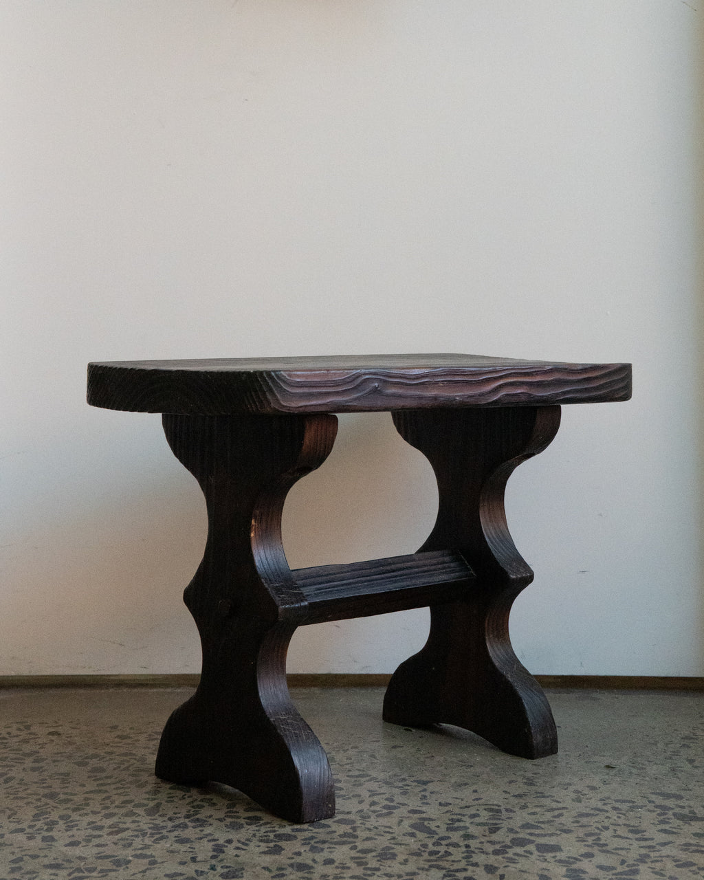 1960s Spanish dark cedar brutalist wooden stool