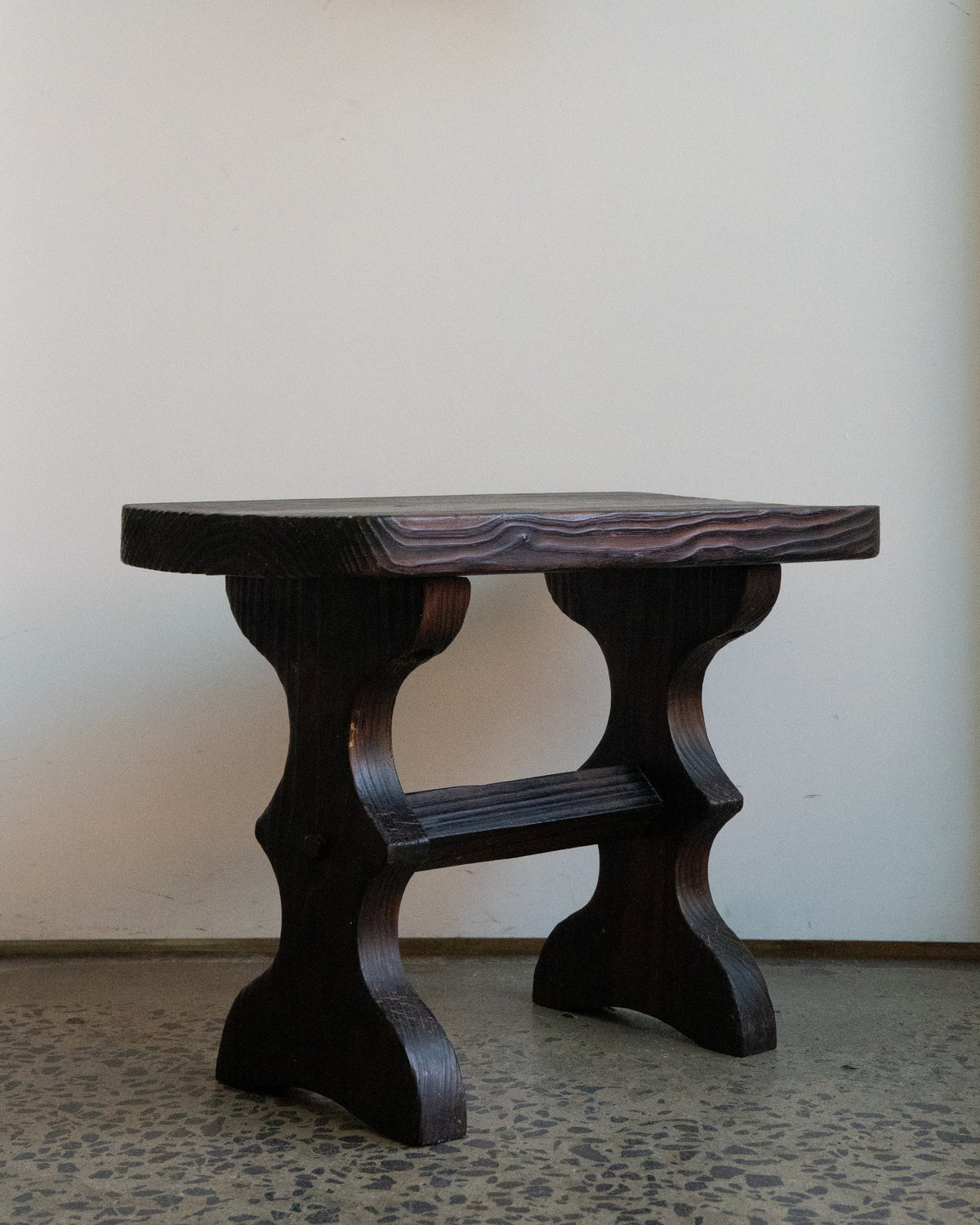 1960s Spanish dark cedar brutalist wooden stool