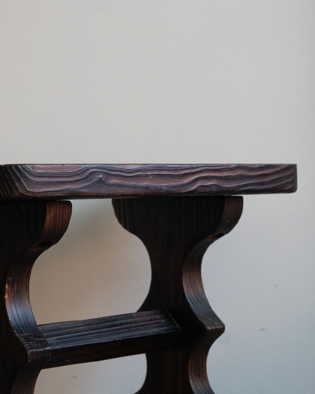 1960s Spanish dark cedar brutalist wooden stool