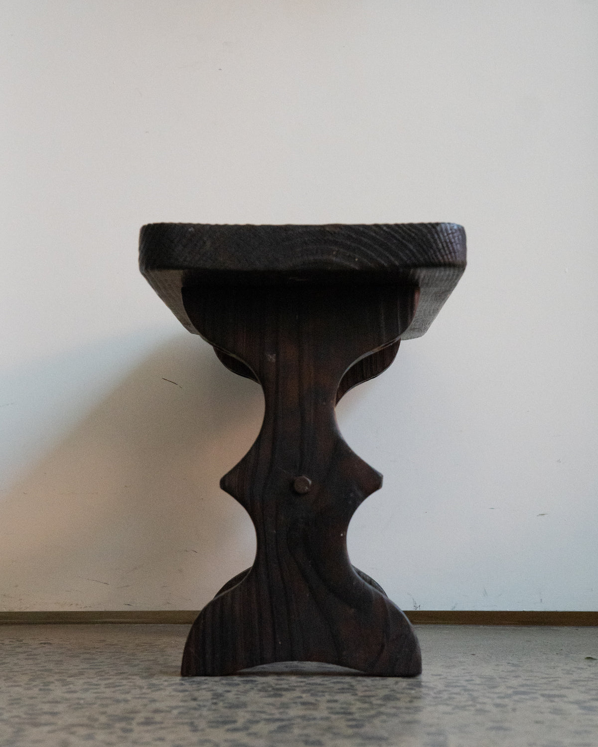 1960s Spanish dark cedar brutalist wooden stool