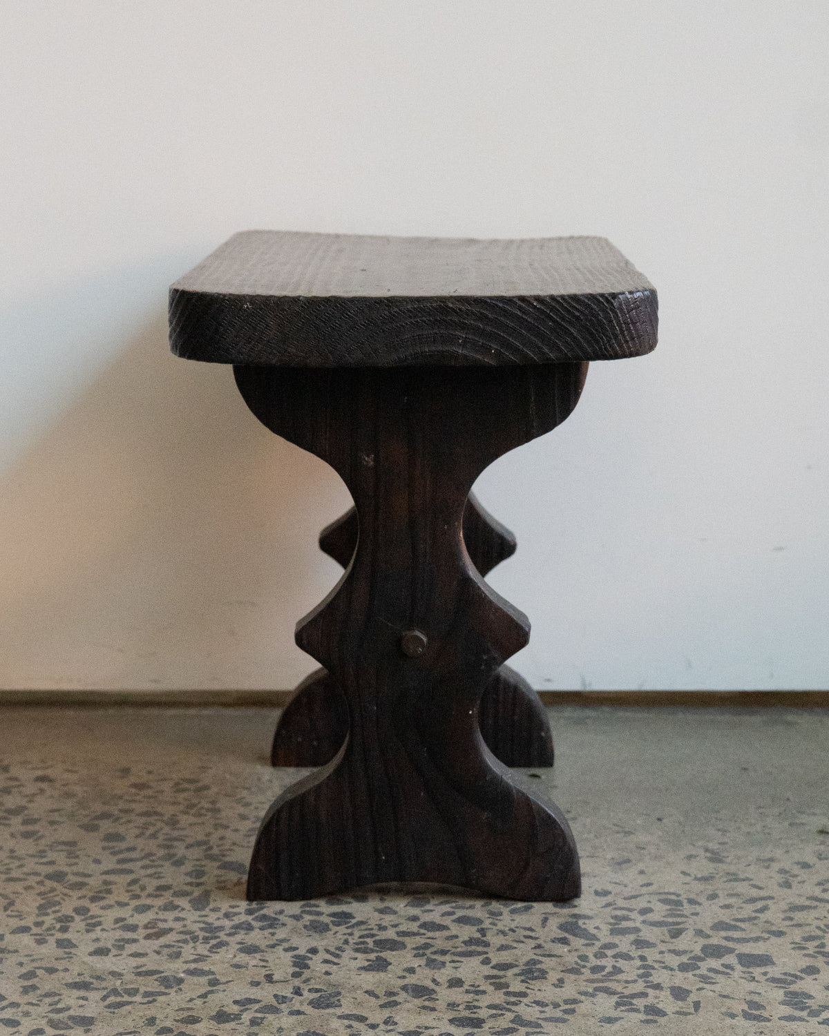 1960s Spanish dark cedar brutalist wooden stool