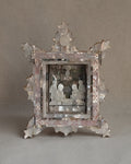 c1940s carved mother of pearl & abalone shell frame nativity scene
