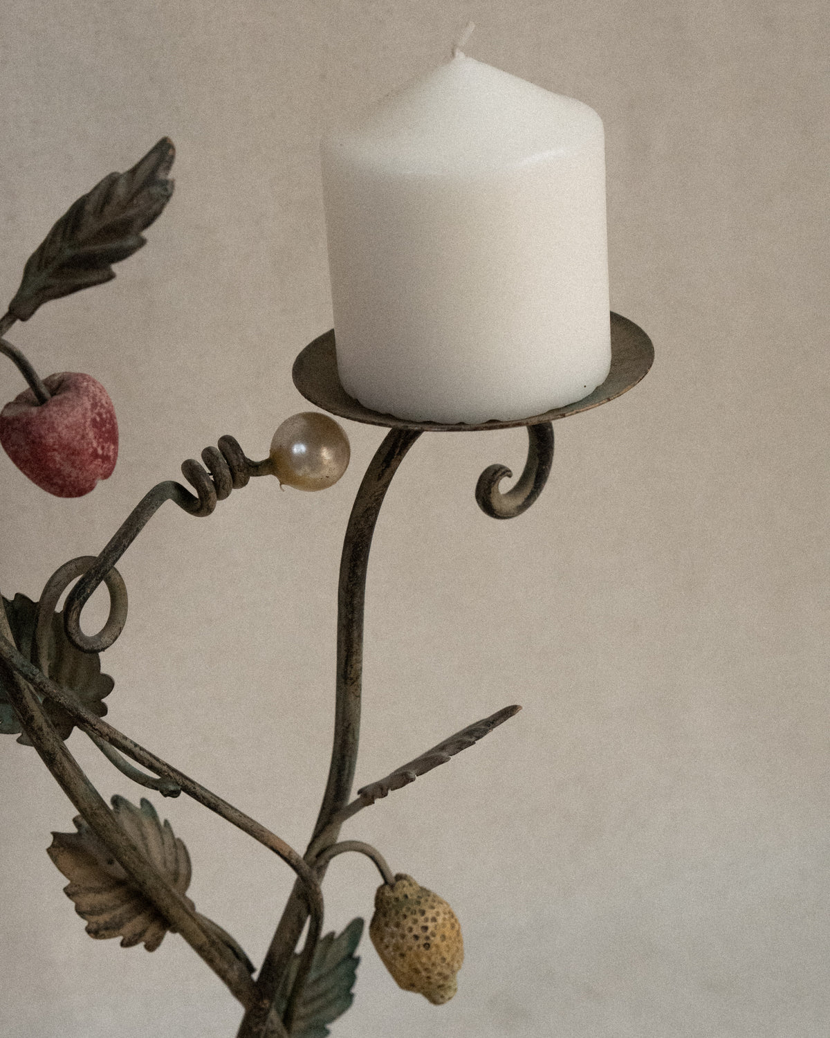 French toleware candelabra with faux pearl, cherry and lemon