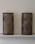 Cylindrical fiberglass and woven spiral table lamp