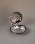 c1950s Italian silver plated clam shell dish with glass insert