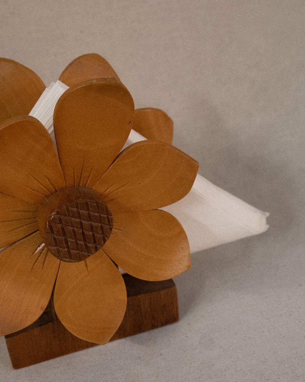 Dual sided carved wooden sunflower napkin holder