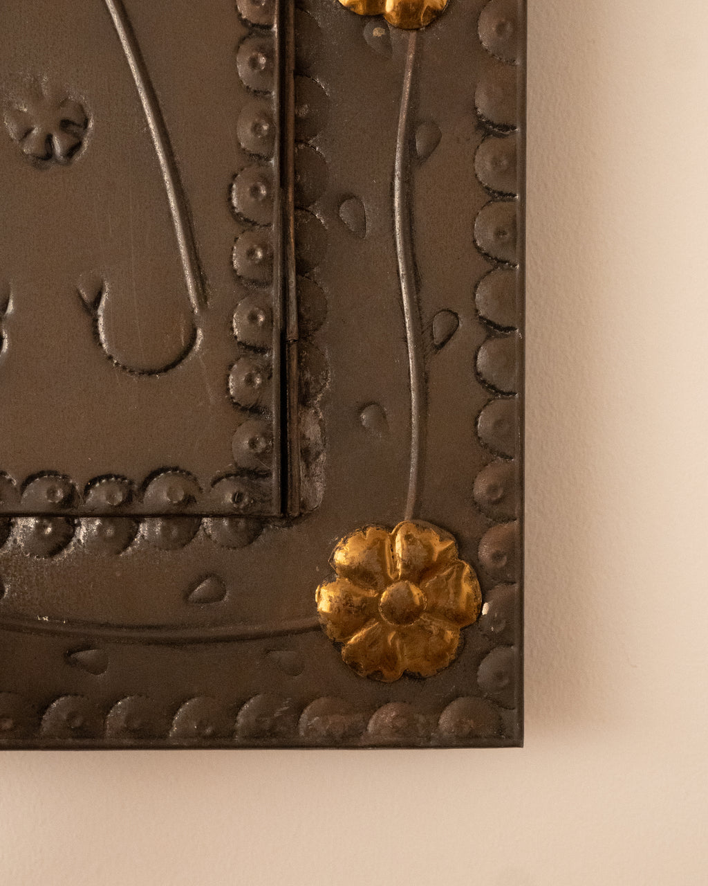 Mexican folk art punched tin mirror with doors