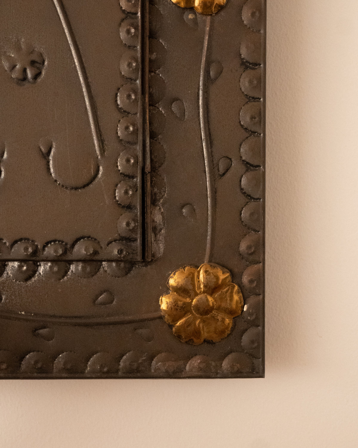 Mexican folk art punched tin mirror with doors