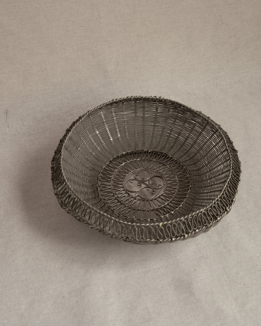 c1970s soviet era wire bowl with scroll details