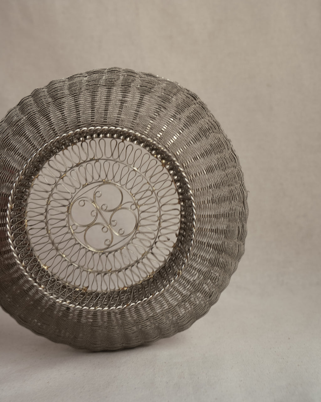 c1970s soviet era wire bowl with scroll details
