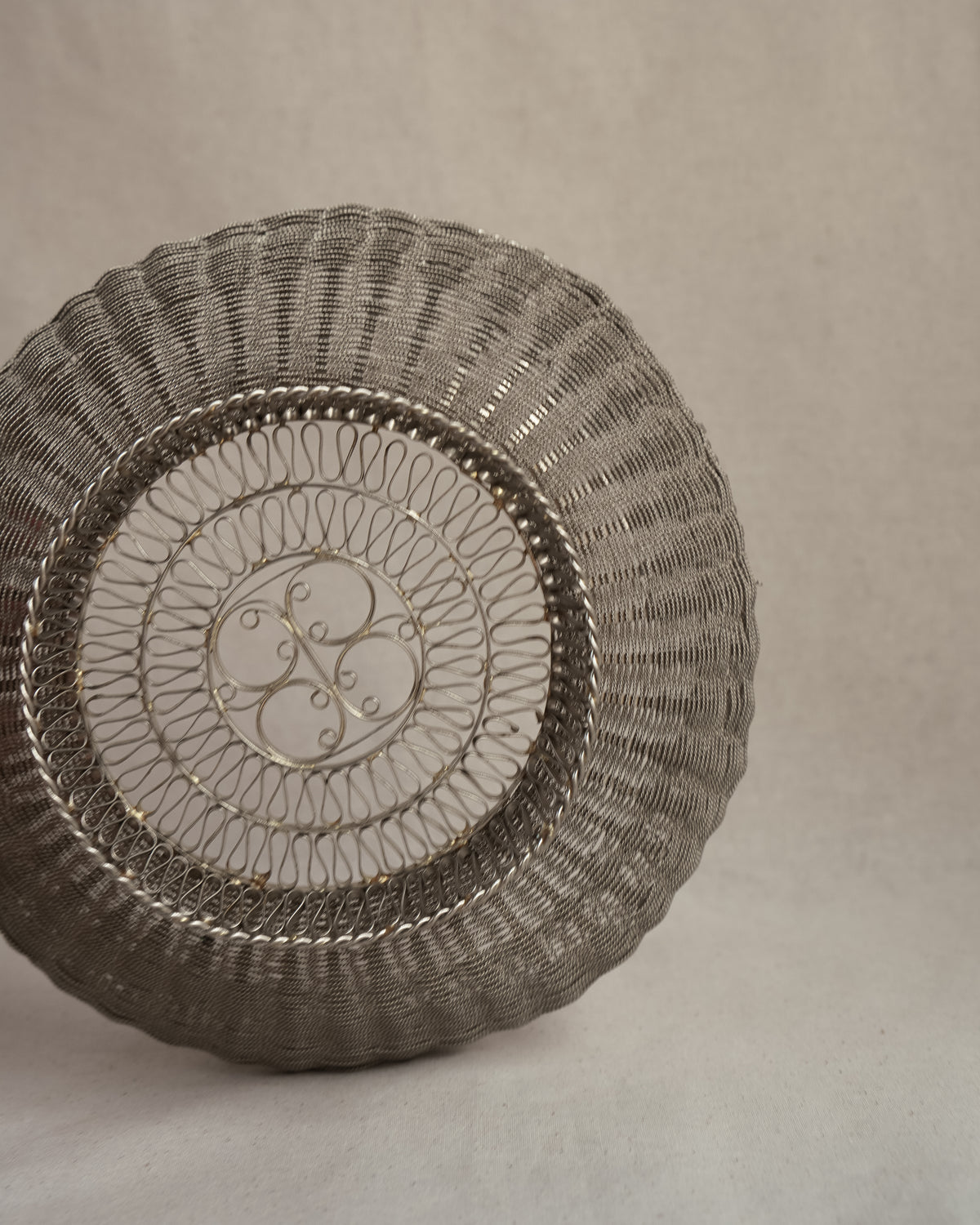 c1970s soviet era wire bowl with scroll details