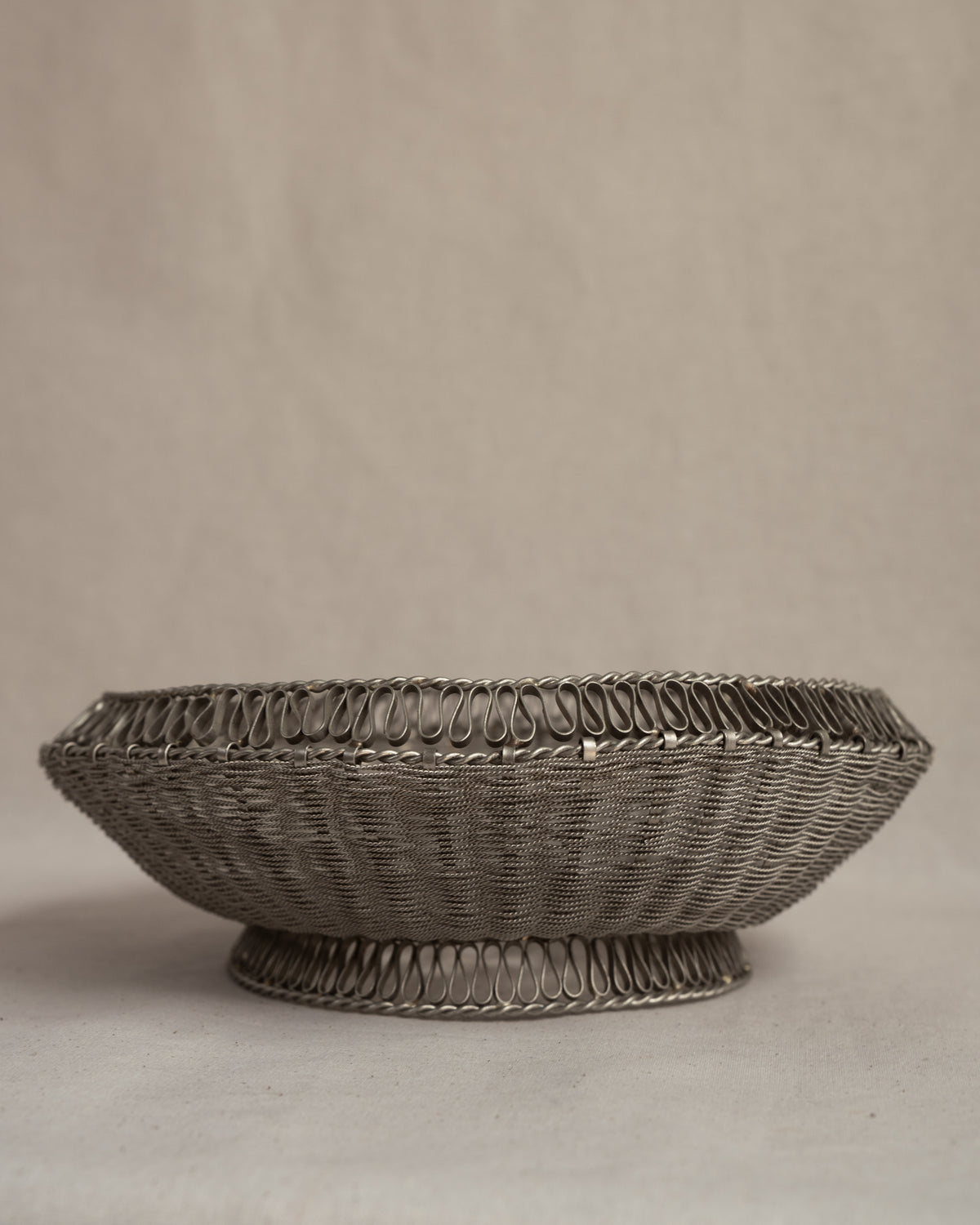 c1970s soviet era wire bowl with scroll details