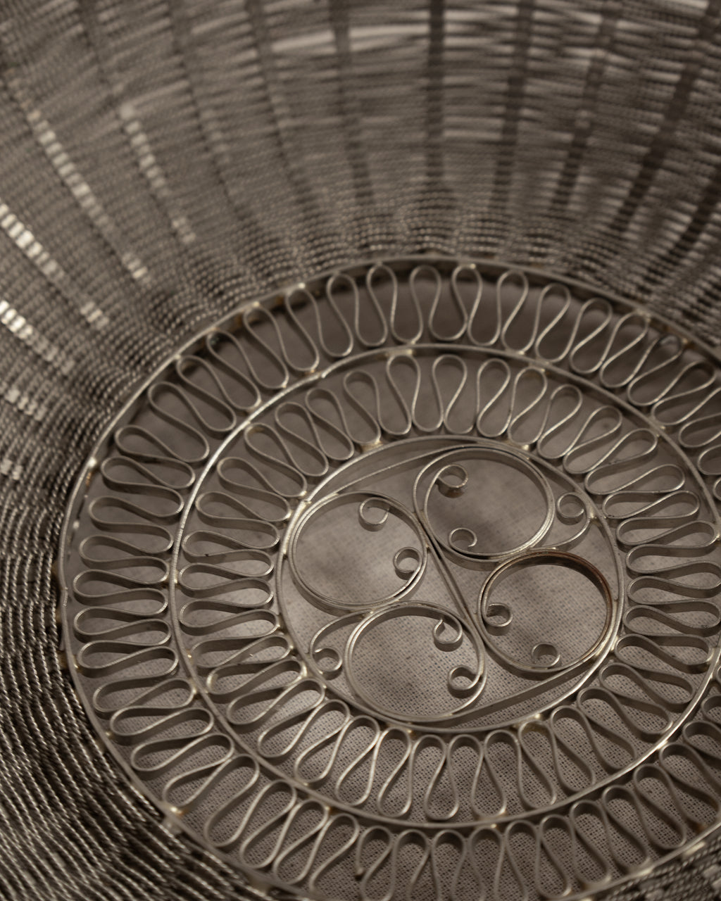 c1970s soviet era wire bowl with scroll details