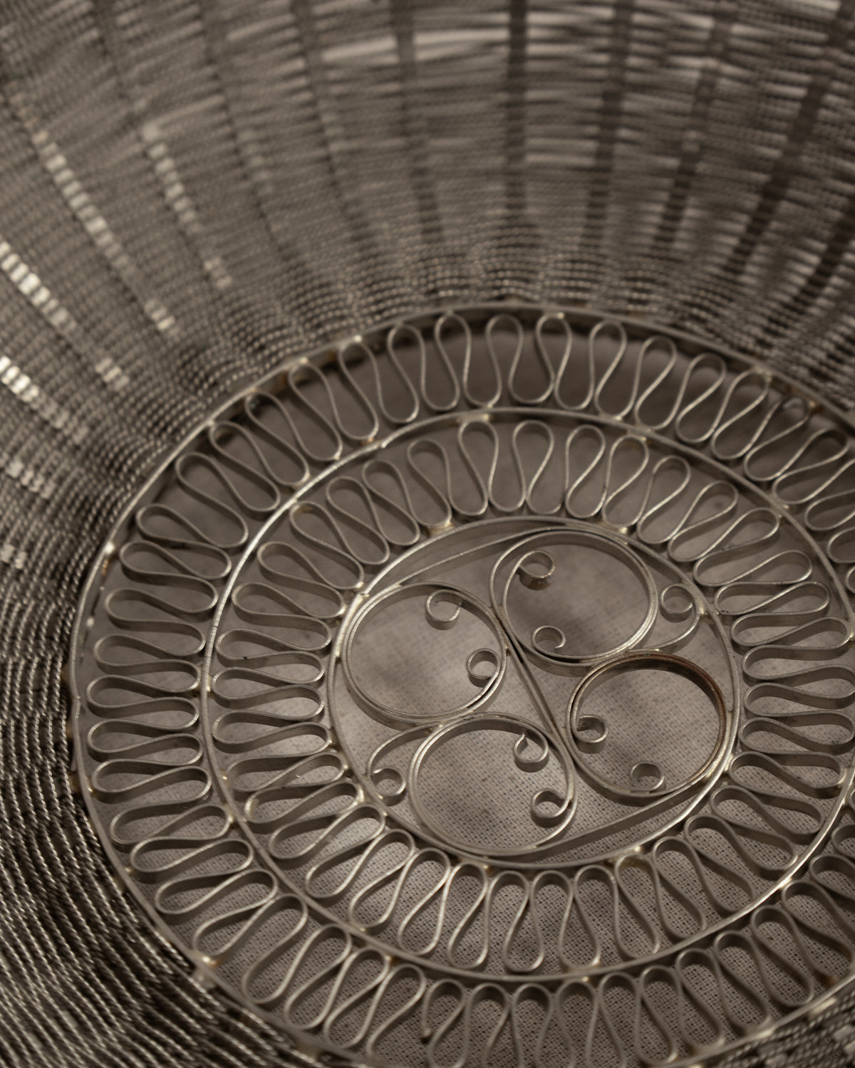 c1970s soviet era wire bowl with scroll details