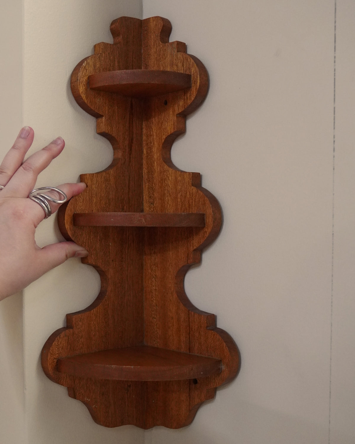Tiered wooden corner shelf