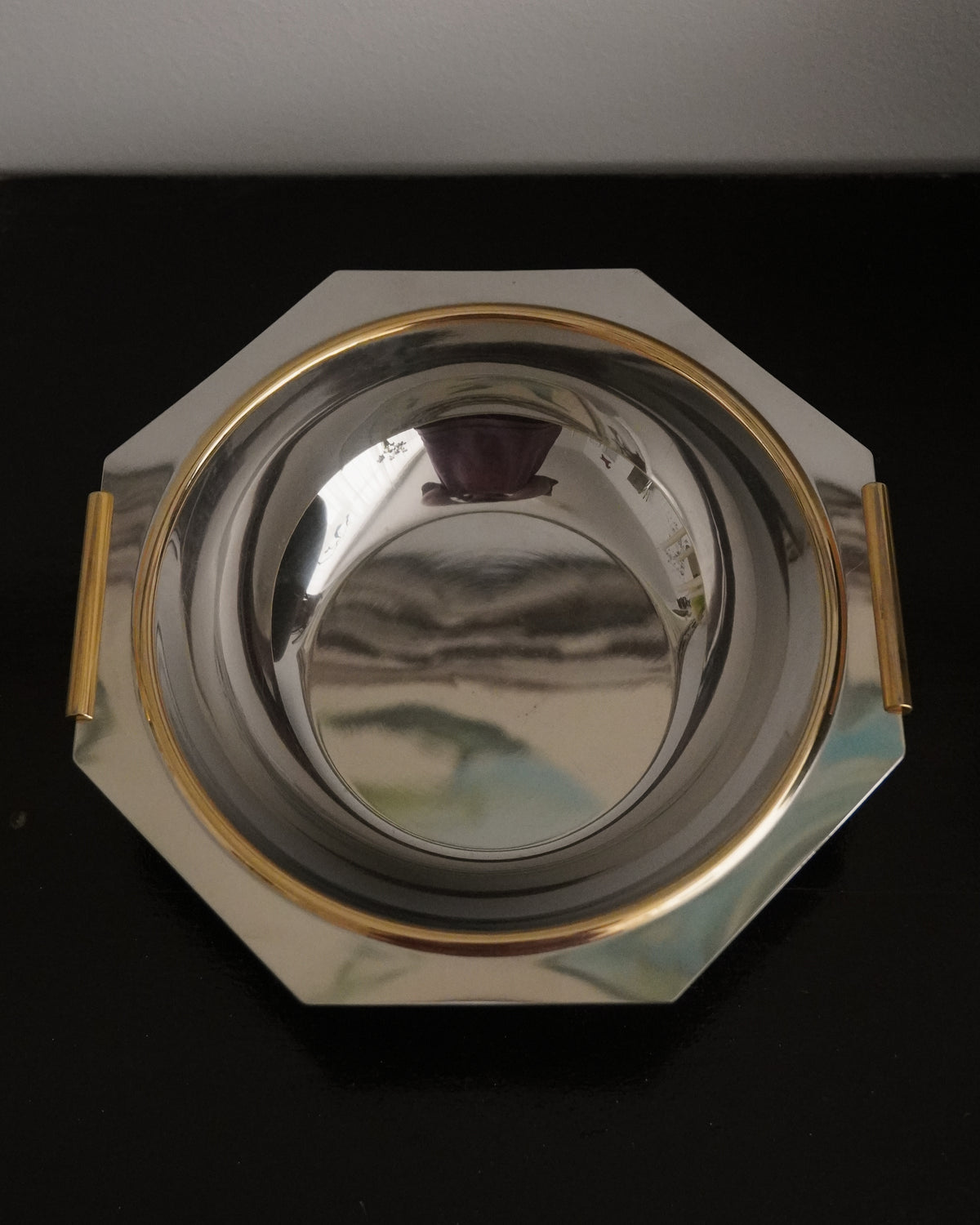 Italian stainless steel and brass octagonal bowl