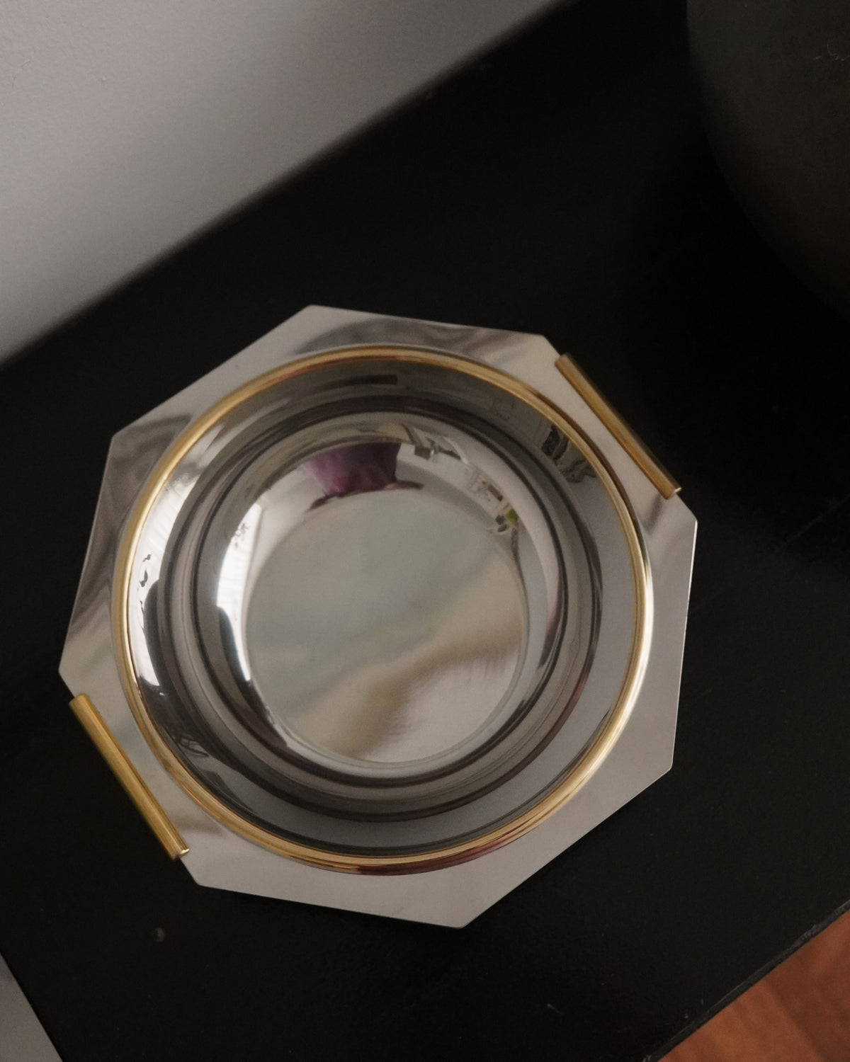 Italian stainless steel and brass octagonal bowl