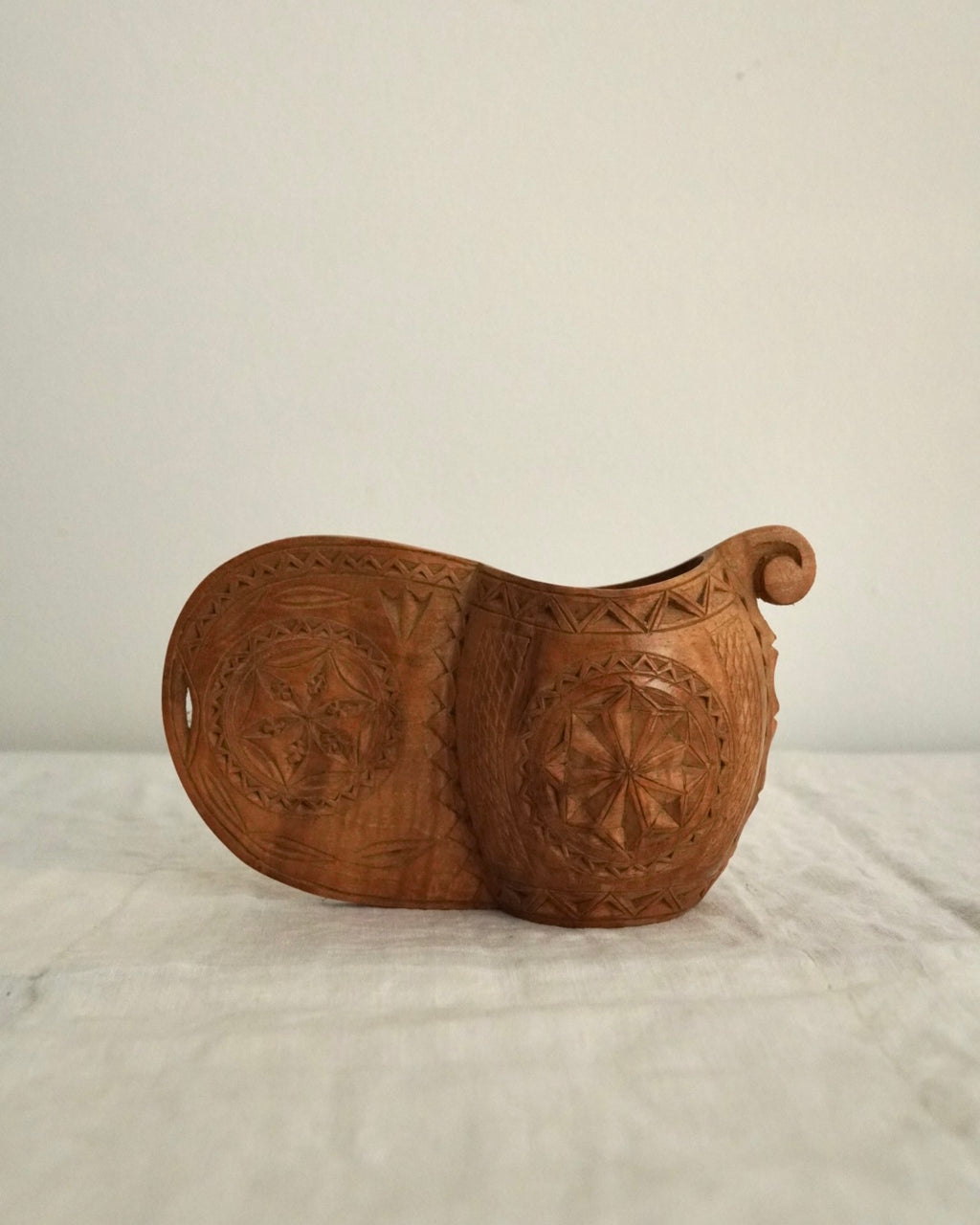Scandinavian hand carved wood marriage cup