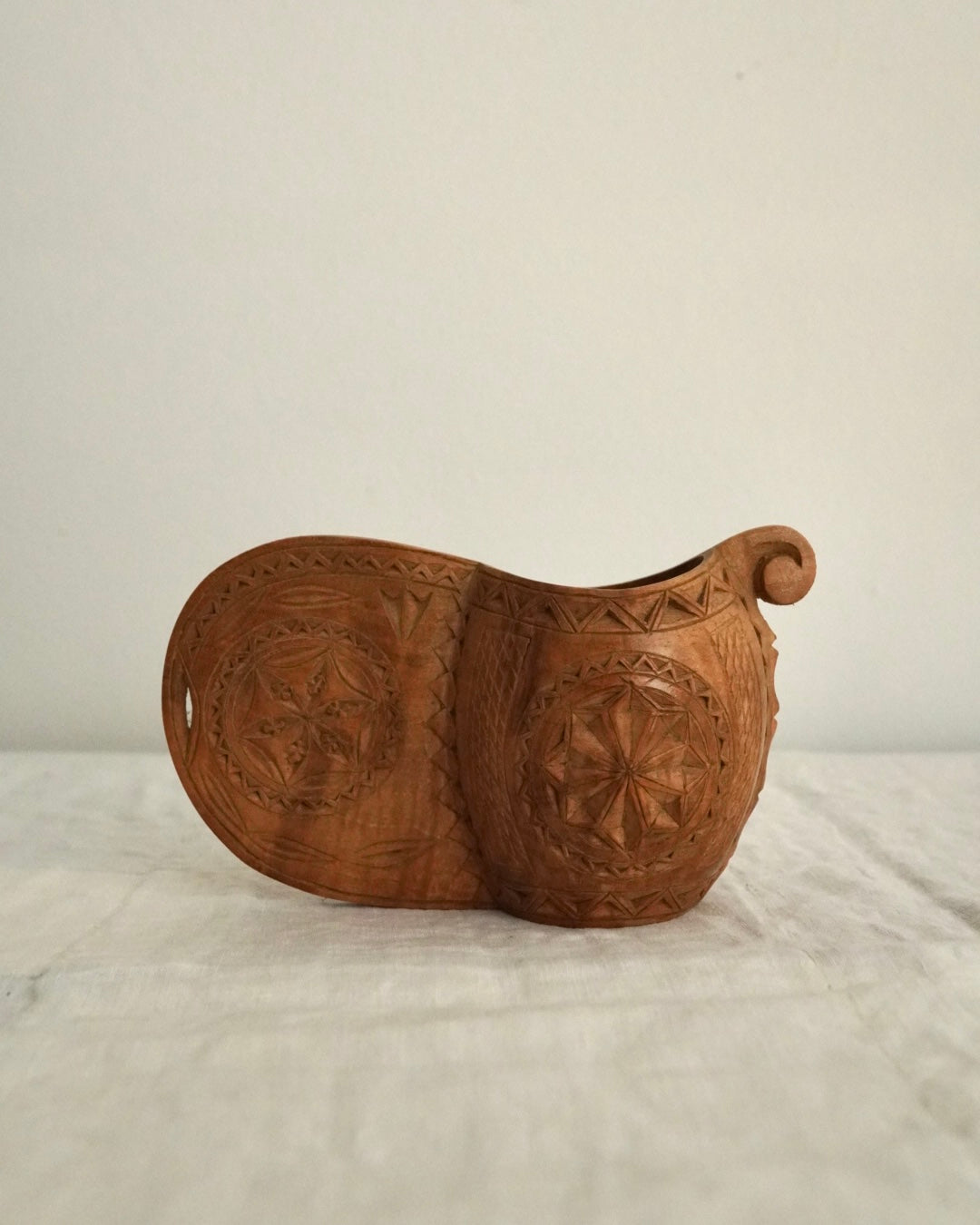 Scandinavian hand carved wood marriage cup