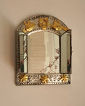 Mexican 1980s folk punched tin wall mirror with doors and bird flower motifs