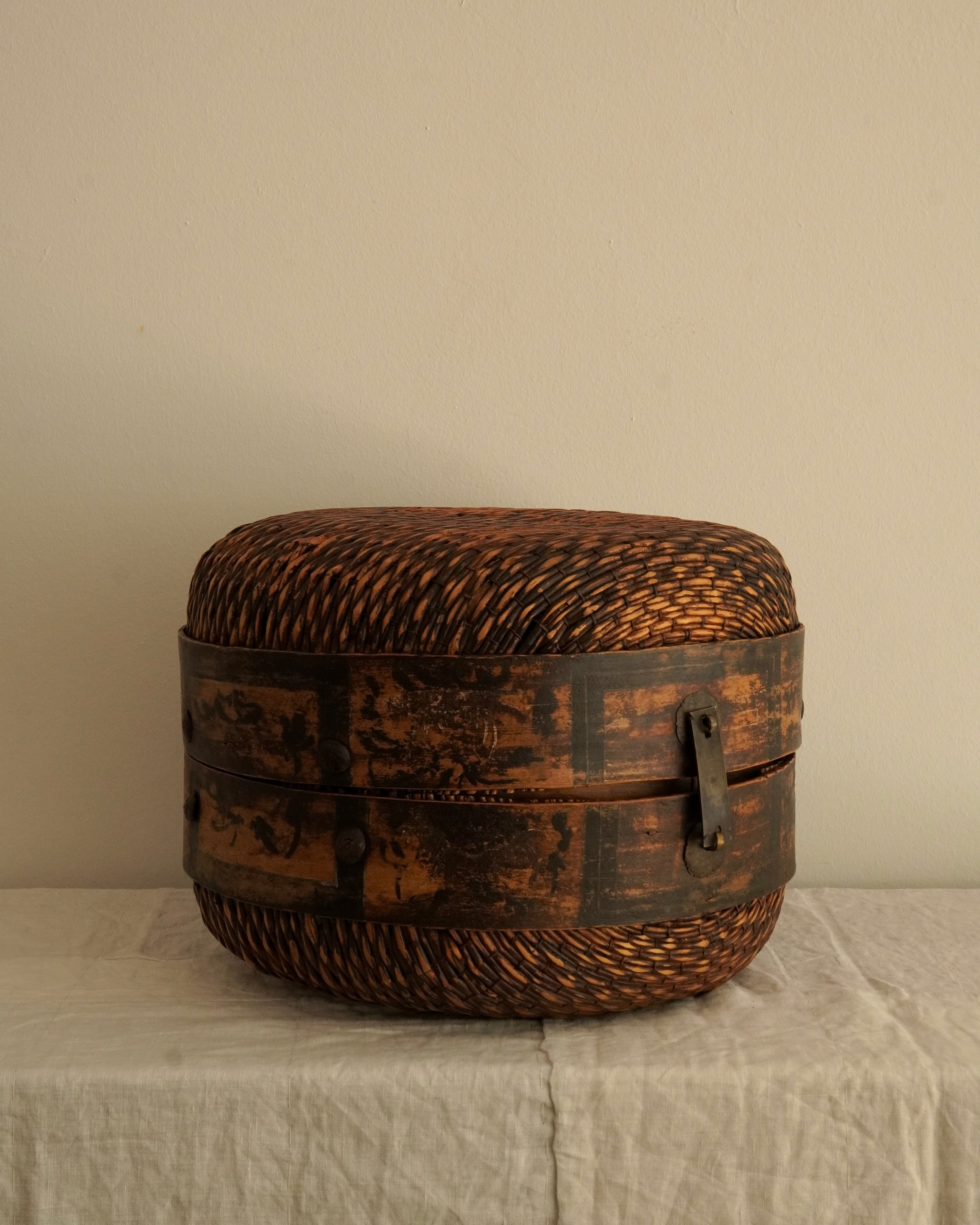 Large japanese woven lidded container