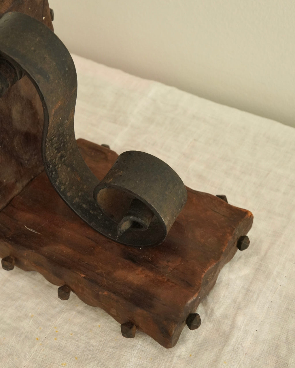 Pair of brutalist wood and metal spiral bookends