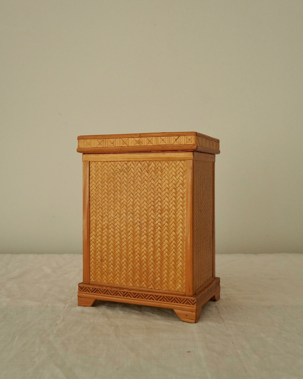 Tramp art storage box in the design of a wardrobe