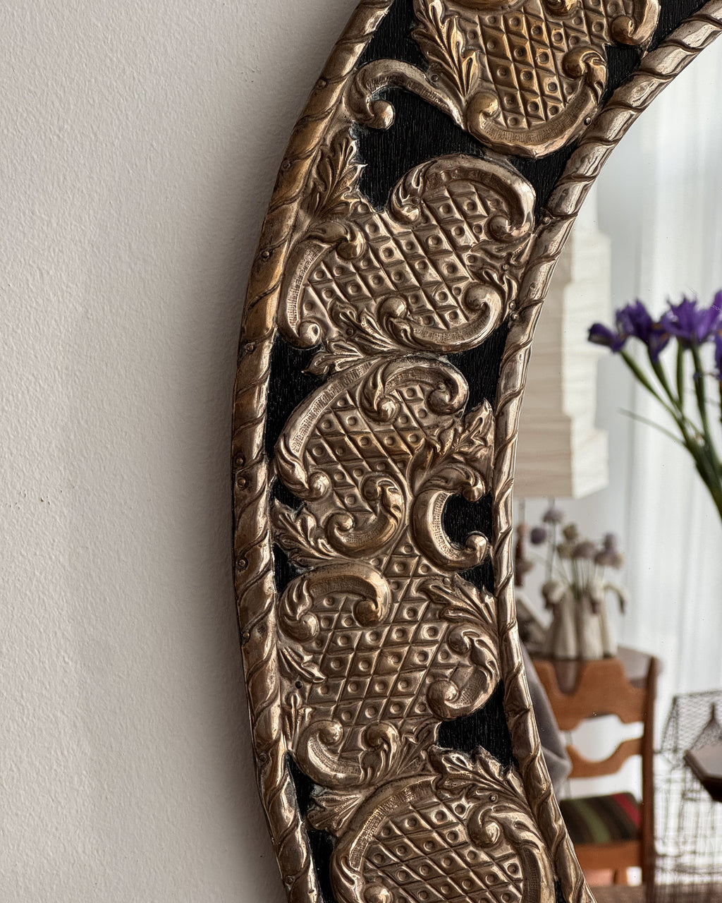 Punched tin wooden wall mirror