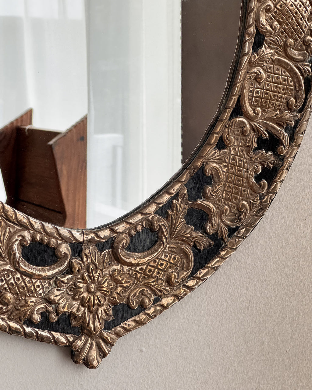 Punched tin wooden wall mirror