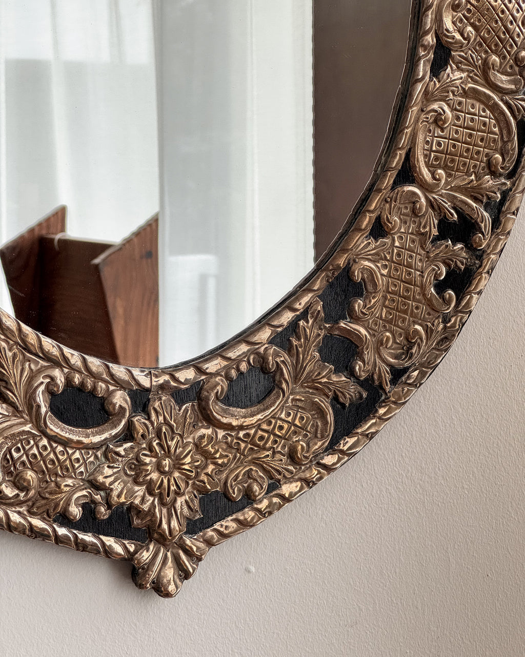 Punched tin wooden wall mirror