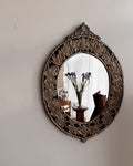 Punched tin wooden wall mirror