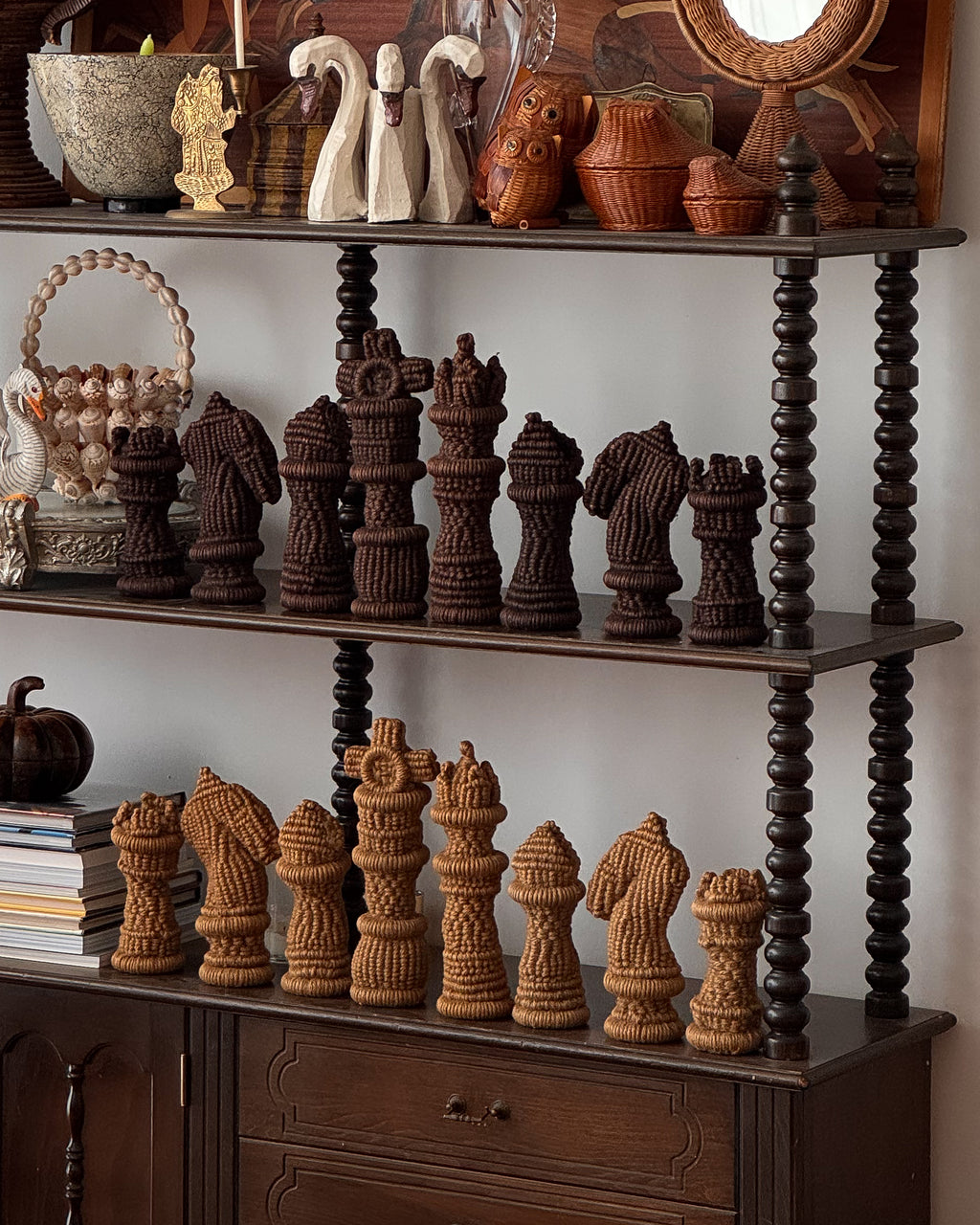 Macrame jute rope complete chess set