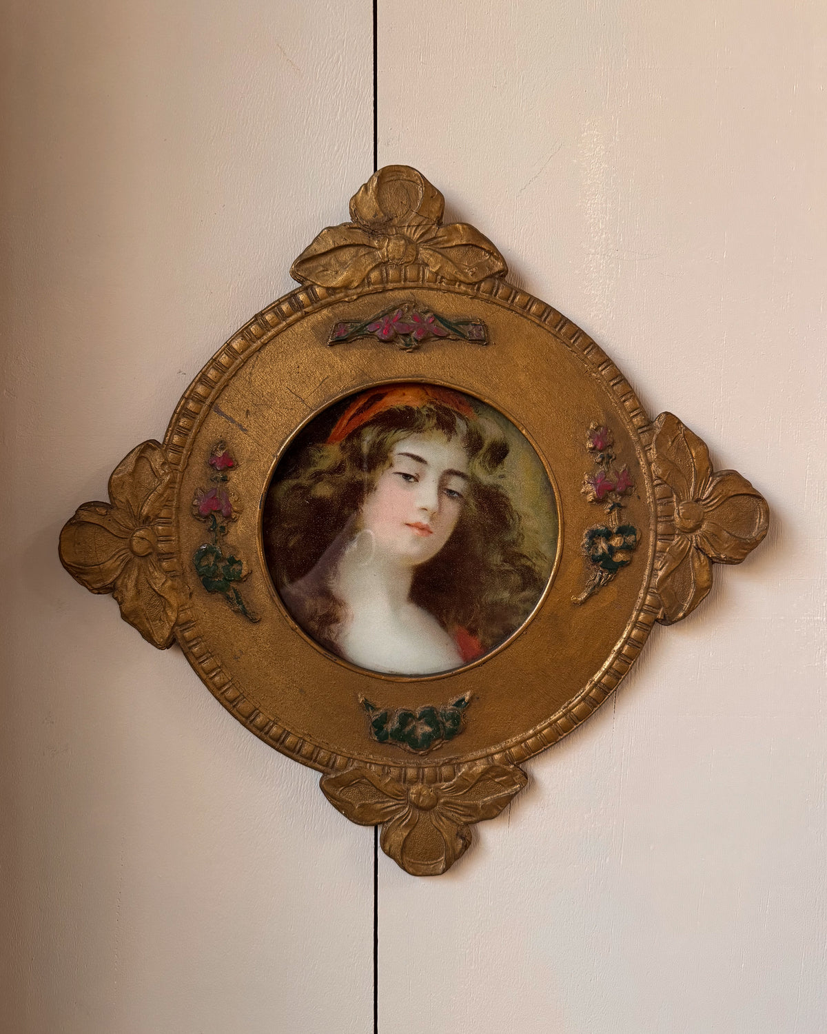Art deco golden wooden frame with print