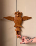 Carved wooden owl folk art wall hook