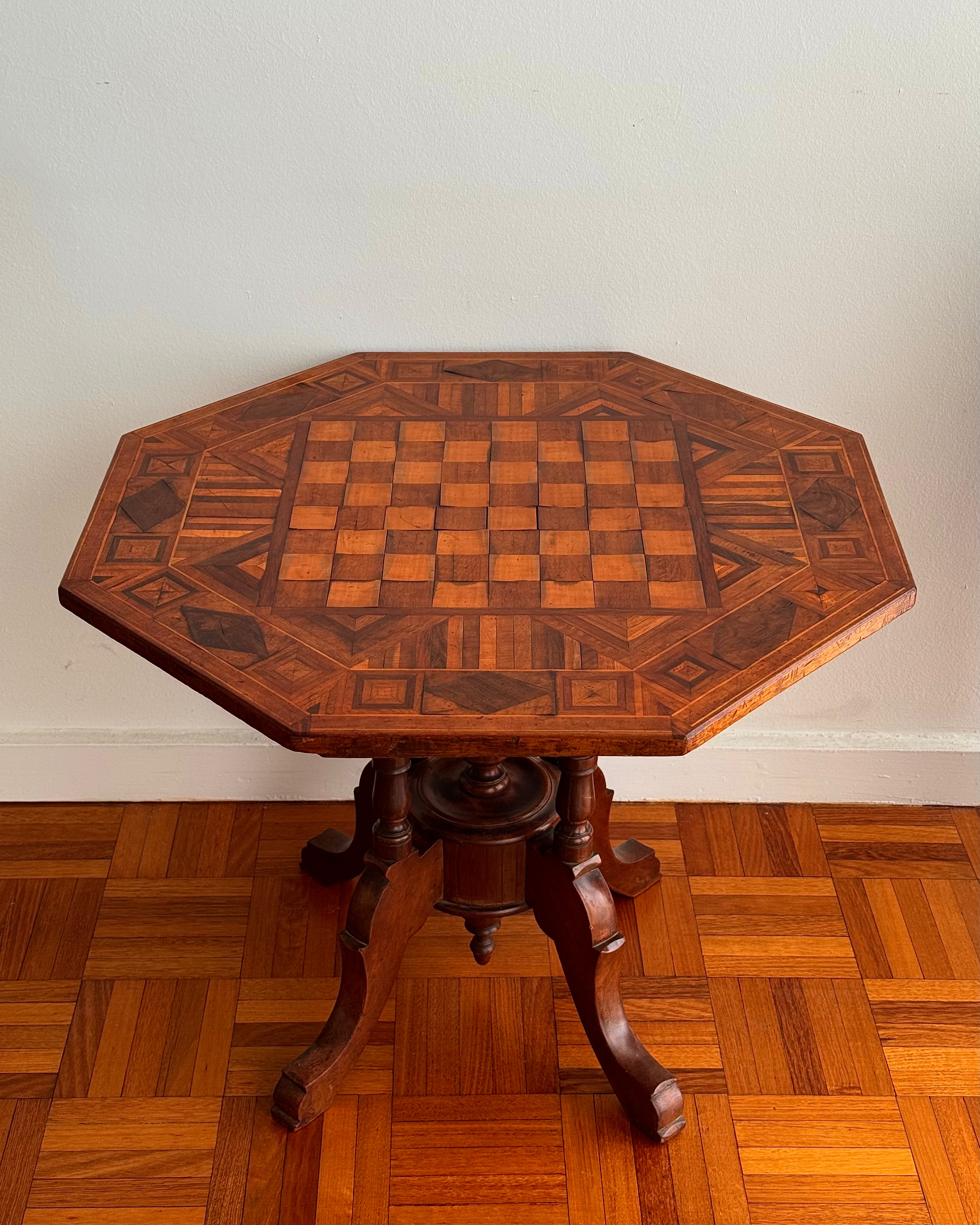 19th century english inlaid tilt-top octagonal chess table