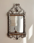 Mexican folk art punched tin mirror with birds and florals