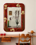 Laquered wooden mirror with hand-painted white irises in an art nouveau style + International shipping