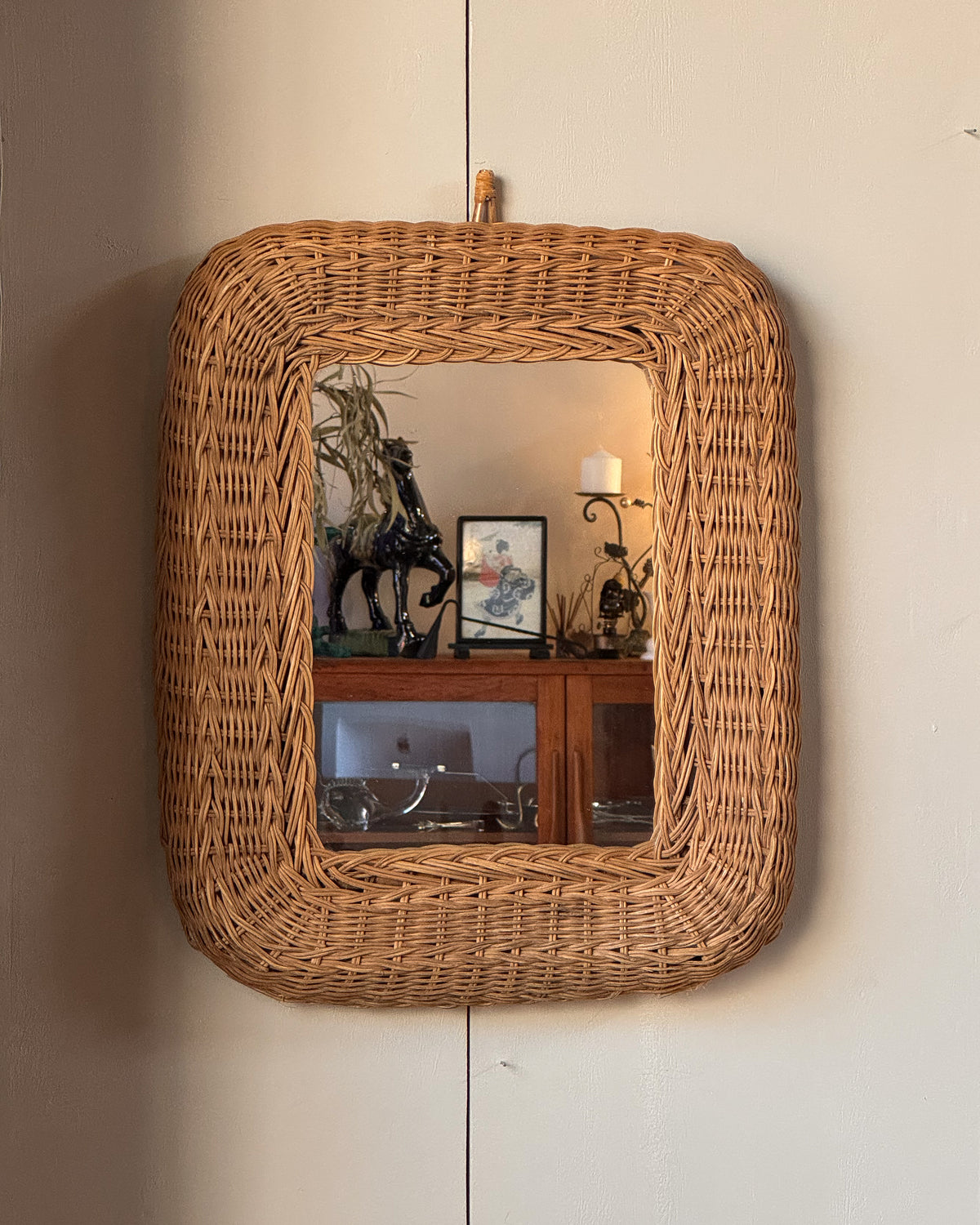 Rattan two in one standing and wall mirror